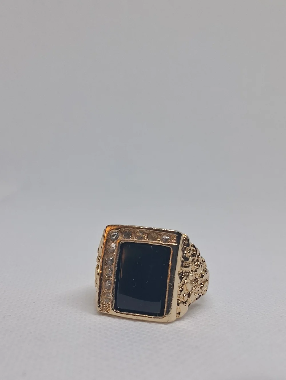 14 K Gold-plated Black Obsidian Statement Nugget Ring